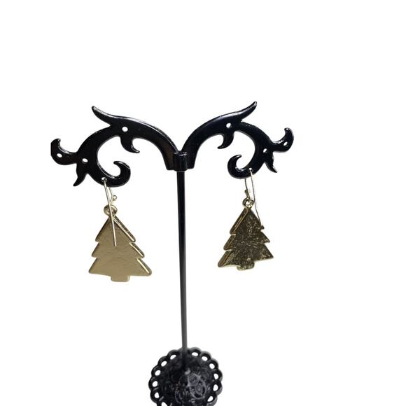 Goldtone Fishhook Earrings Christmas Tree Sparkle 1.5" Drop - Picture 5 of 6